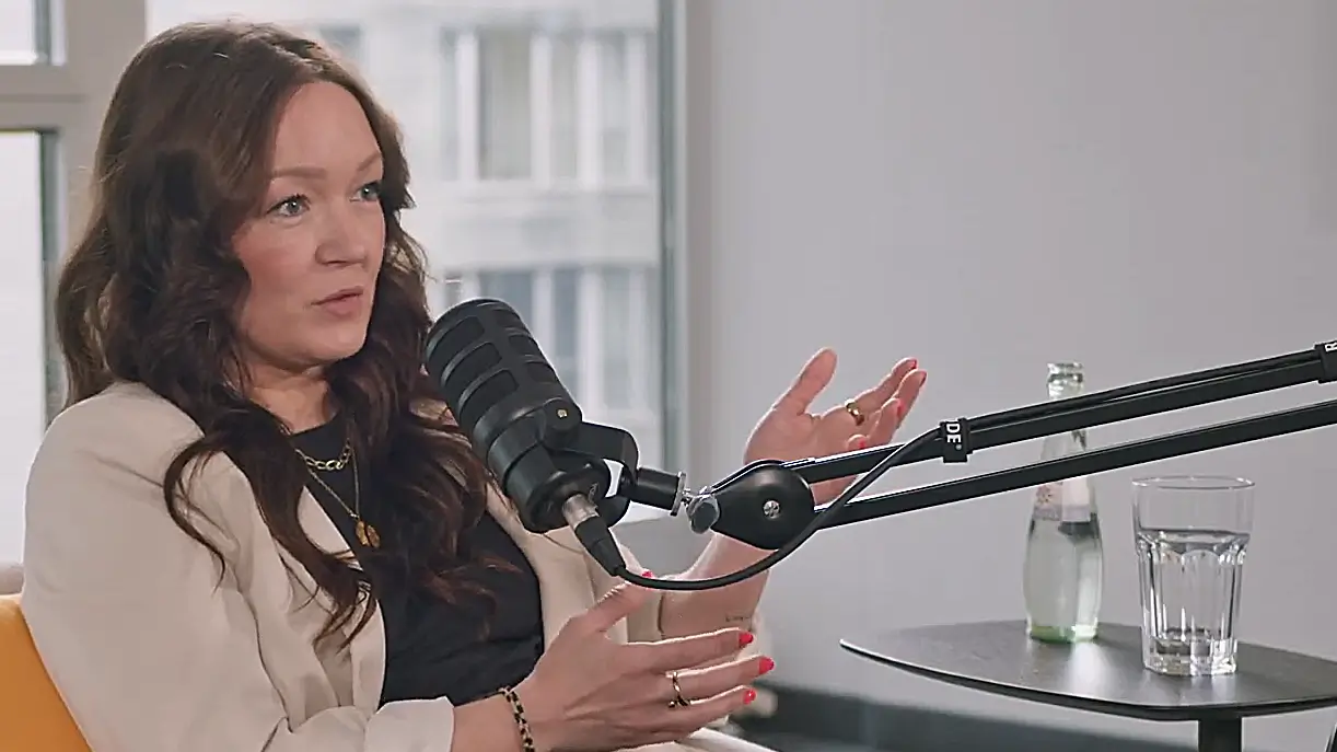 Isabelle Rosière speaking in a podcast studio